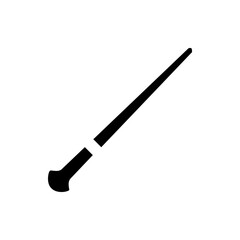 Simple black and white illustration of a magic wand with a handle and a long thin tapered body design element