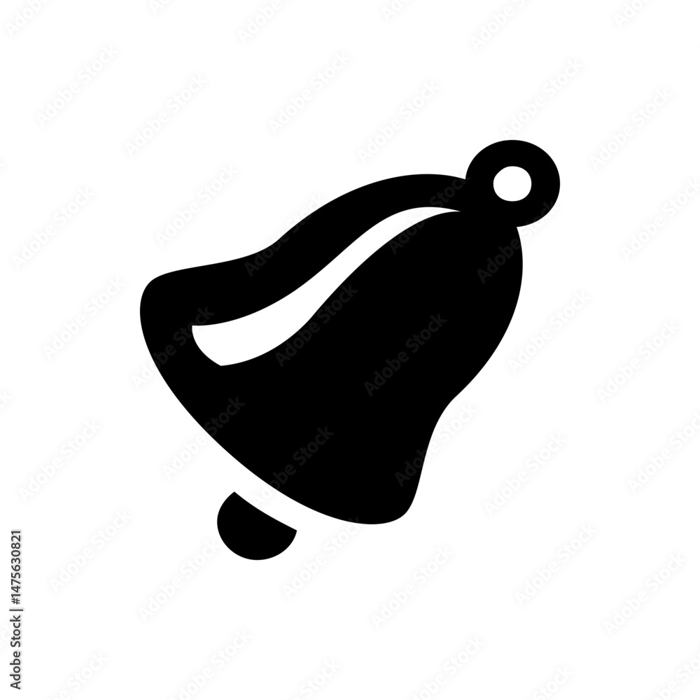 Poster illustration of a black bell with a clapper and a circular loop at the top on a white background vie