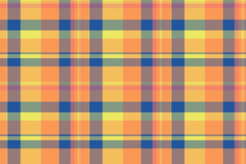 Website background fabric textile, drawing plaid texture vector. Gift paper pattern seamless check tartan in orange and blue colors.