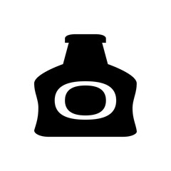 Silhouette of a bottle with a white oval shape in the center and a narrow neck on a white backdrop
