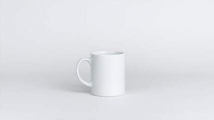 Obraz premium A white ceramic mug is centrally positioned in the image. The mug is cylindrical with a simple handle. It has a slightly raised rim. The mug is clean and plain, lacking any design or decoration. The 