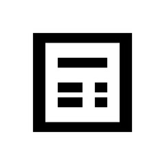 A black and white abstract design featuring a rectangular shape with internal geometric patterns and lines