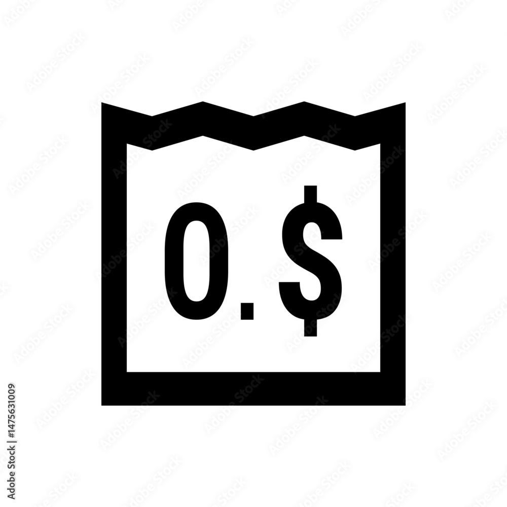 Poster illustration of a zero dollar amount displayed on a stylized receipt with a wavy top edge design ele