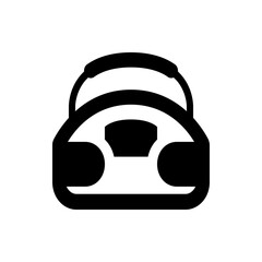 Illustration of a vr headset device with a strap and lenses in a simple black and white design style