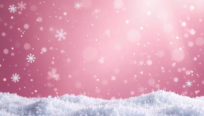 Pink winter wonderland scene with snowflakes falling on a soft pink background , romantic, pastel