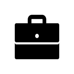 Illustration of a black briefcase with a handle and a white round closure on a white background image