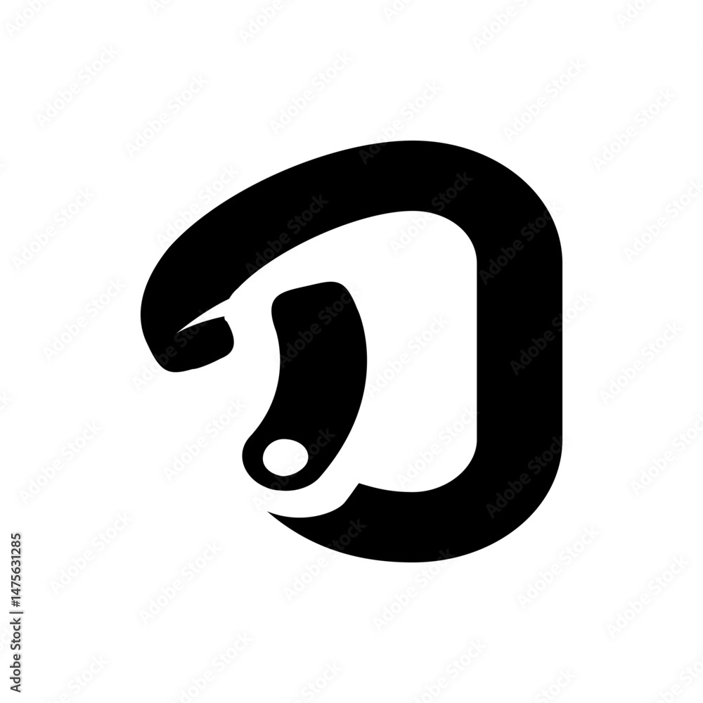 Poster abstract black and white shape featuring a curved form with a circular detail and stylized edges des