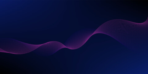 Abstract glowing wave lines on dark blue background. Dynamic wave pattern. Modern flowing wavy lines. Futuristic technology concept. Suit for banner, poster, cover, brochure, flyer, website