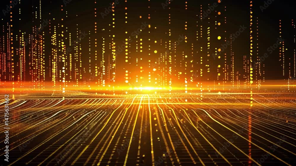 Aufkleber vibrant digital landscape with glowing lines and dots, creating depth and movement, evokes energy an