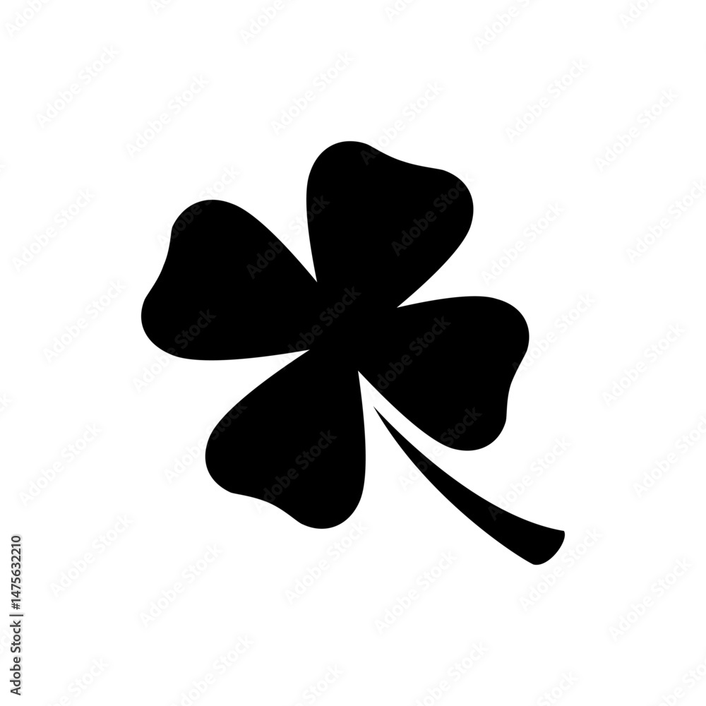 Aufkleber a solid black four leaf clover with a stem on a white background in a simple and minimalist style de