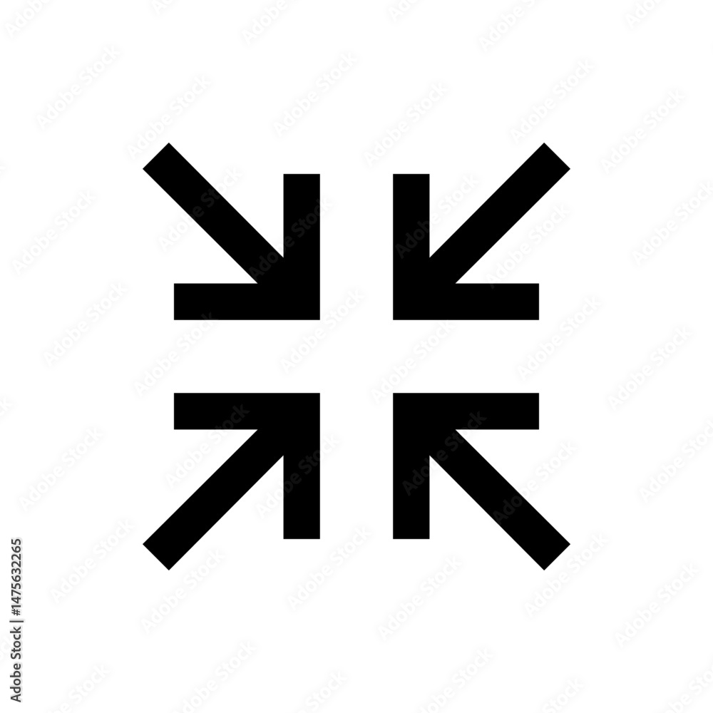 Aufkleber four arrows pointing inward towards a central point in a symmetrical arrangement on white background
