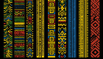 Colorful African tribal patterns seamless textile design background