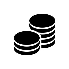 Two stacks of round coins in black and white with one stack taller than the other on a white background