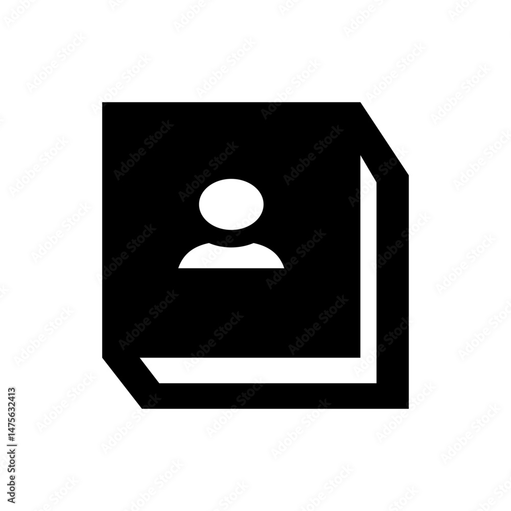 Poster black and white graphic icon displaying a document with a person symbol on the top portion area of i