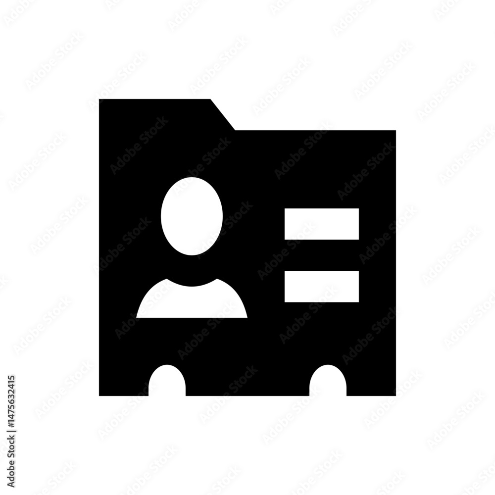 Poster black folder icon with a person symbol and two horizontal lines representing text or information