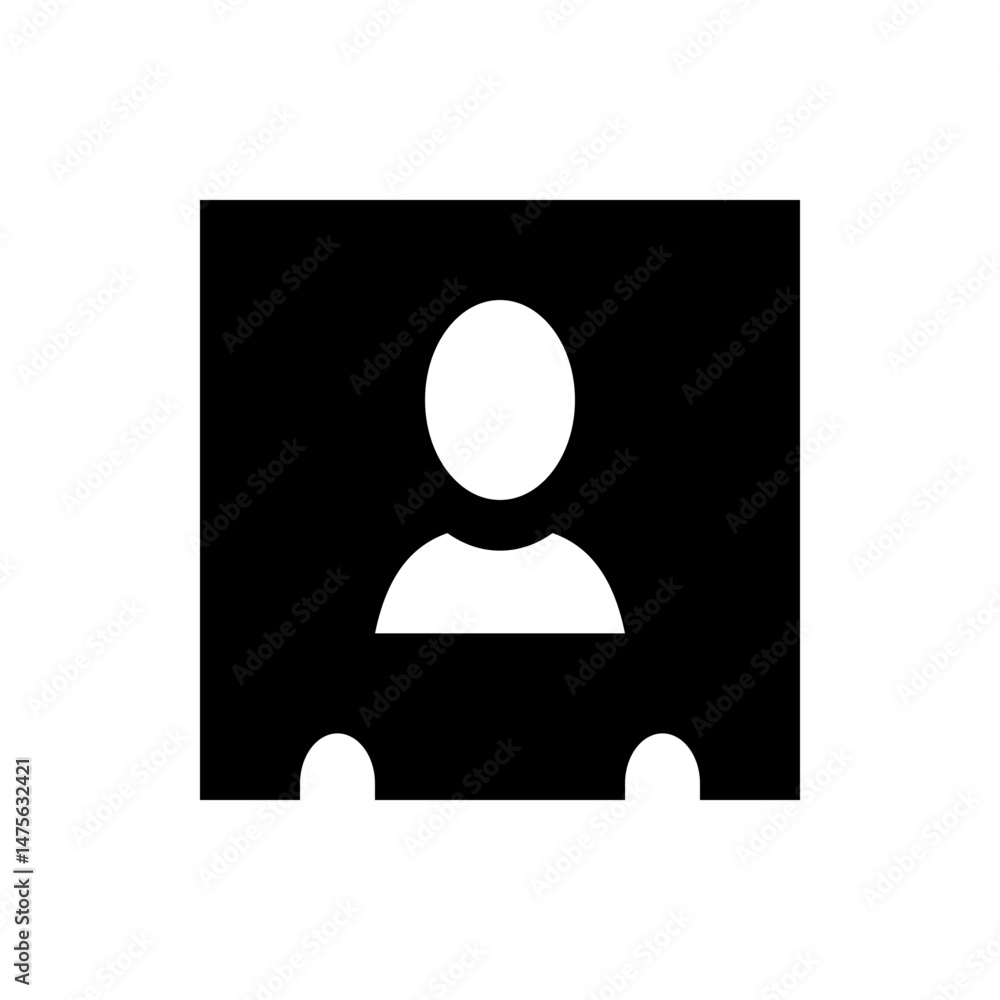 Poster silhouette of a person icon with a round head and shoulders on a black background with two circles b