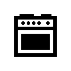 A simple black and white illustration of an oven with five circular knobs on the top panel display