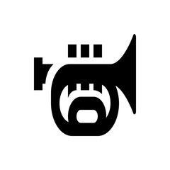 Illustration of a black trumpet with valves and a flared bell on a white background in simple style