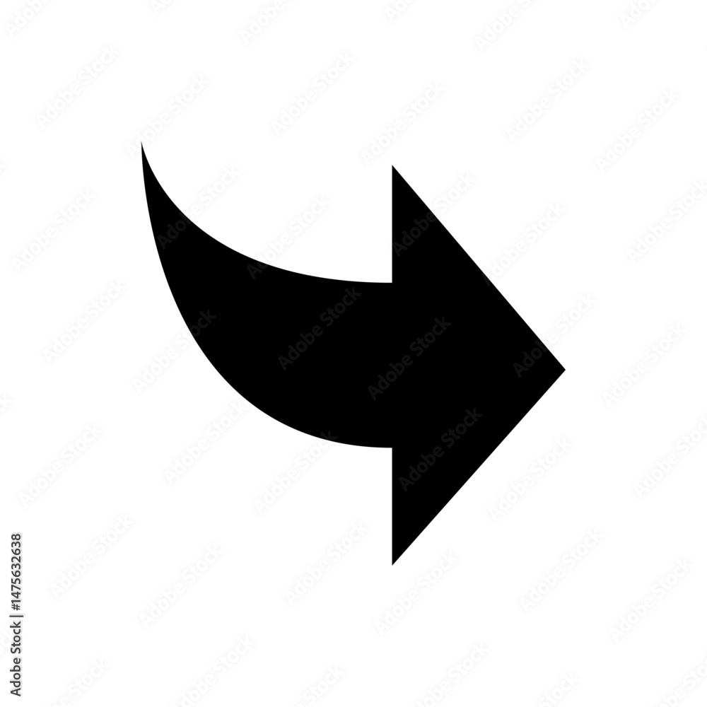 Poster a black arrow pointing to the right with a curved tail indicating direction and movement on a white 