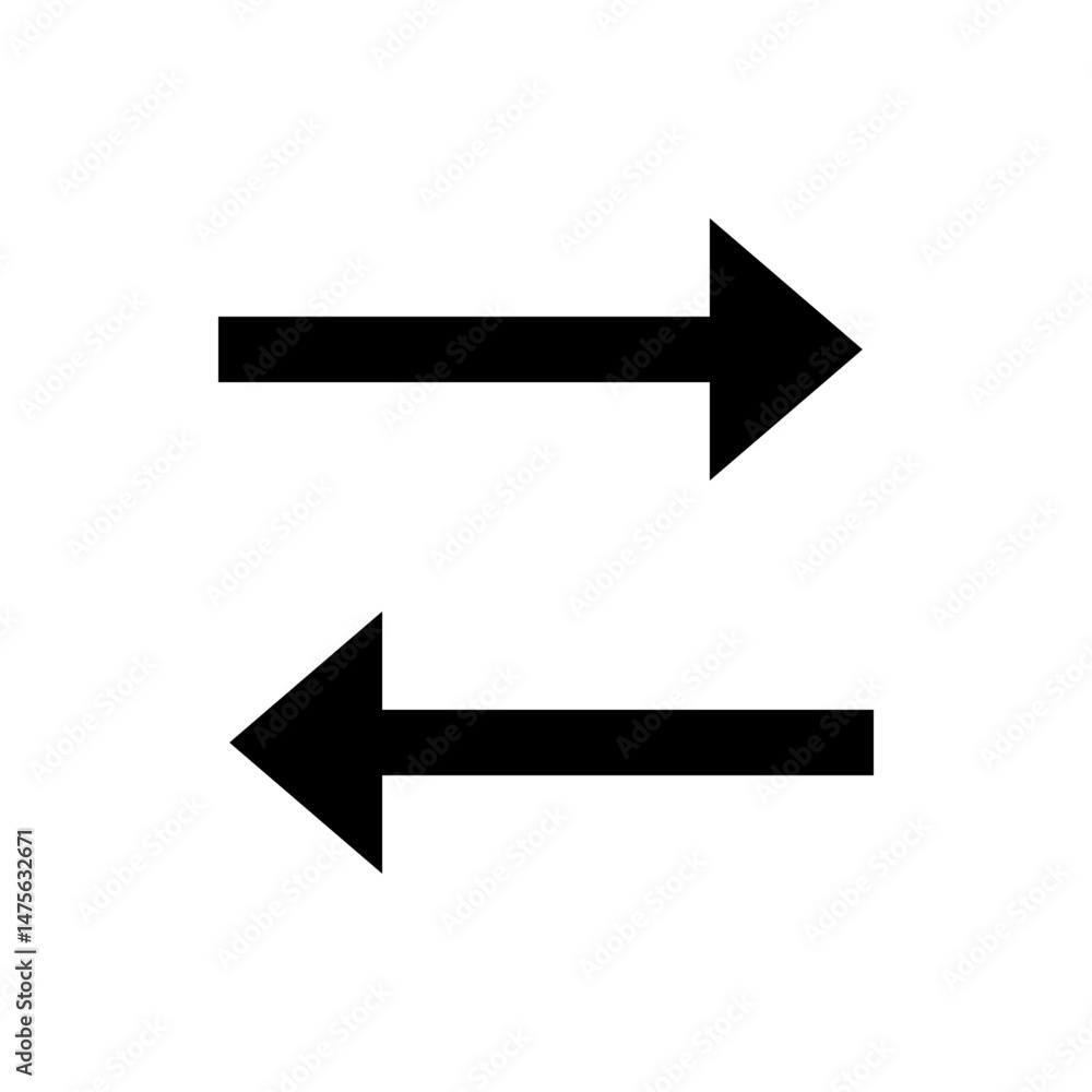 Poster two horizontal arrows pointing in opposite directions on a white background in a simple graphic styl