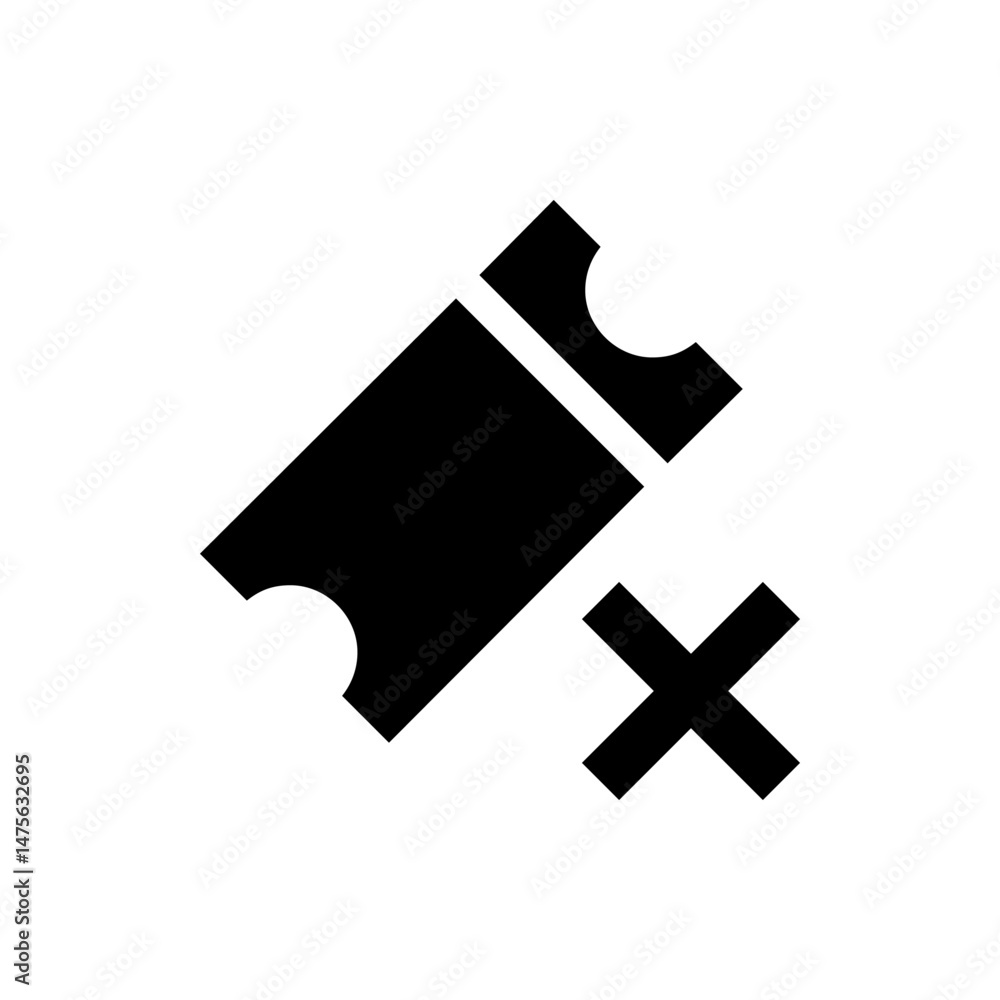 Poster a black ticket with a perforation and a black x mark indicating cancellation or invalidation of the 