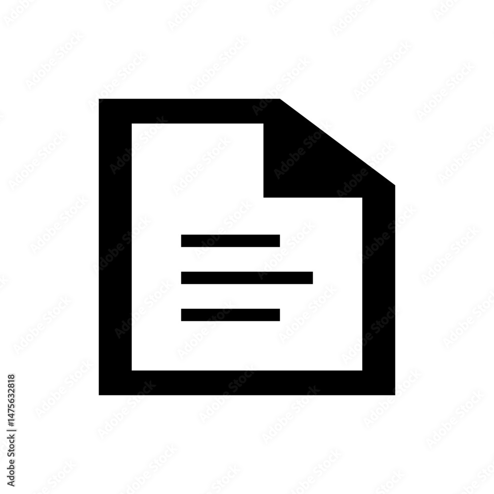 Poster a simple black and white document icon with a folded corner and three horizontal lines indicating te