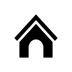 Black silhouette of a house with a gabled roof and an arched doorway, simple and minimalist design style