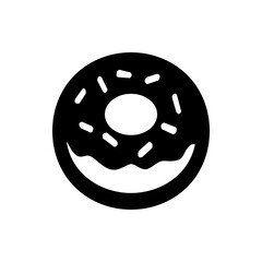 Illustration of a black donut with white sprinkles and frosting isolated on a white background design art