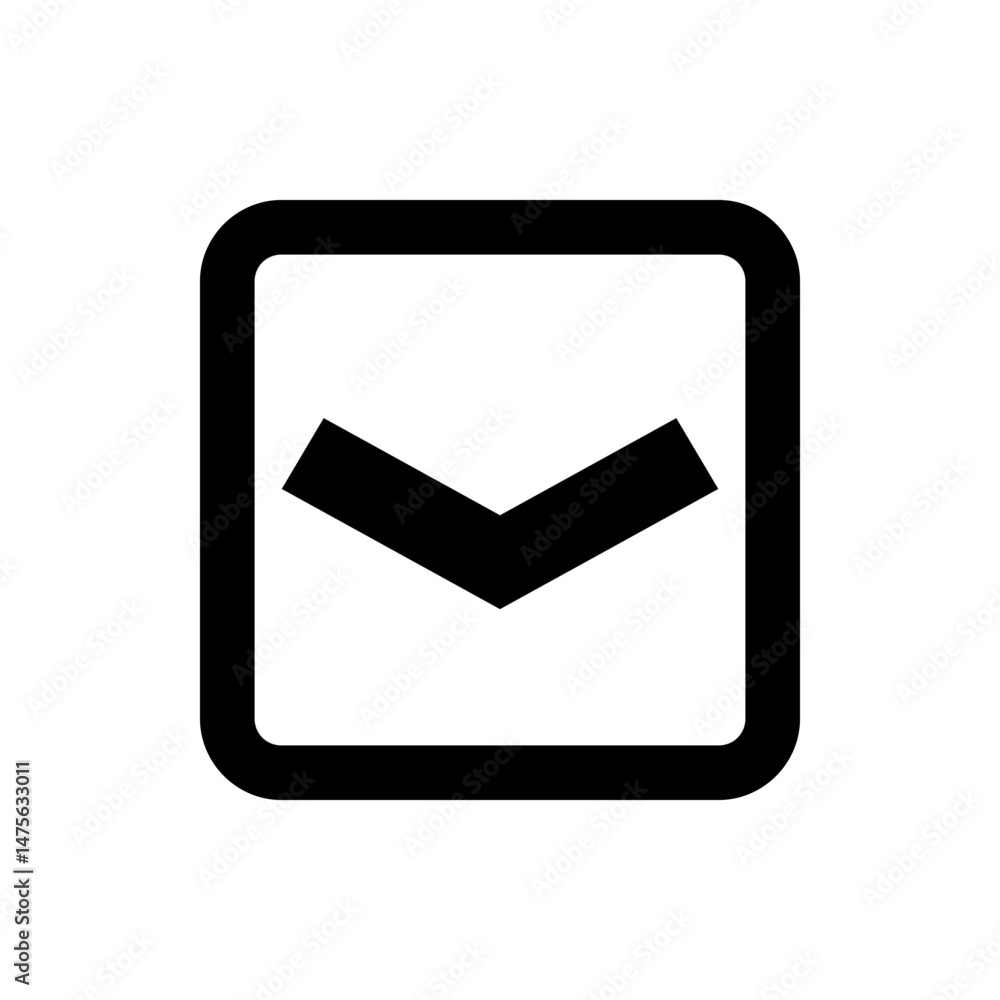 Poster black downward arrow inside a rounded square shape indicating direction or selection in a user inter