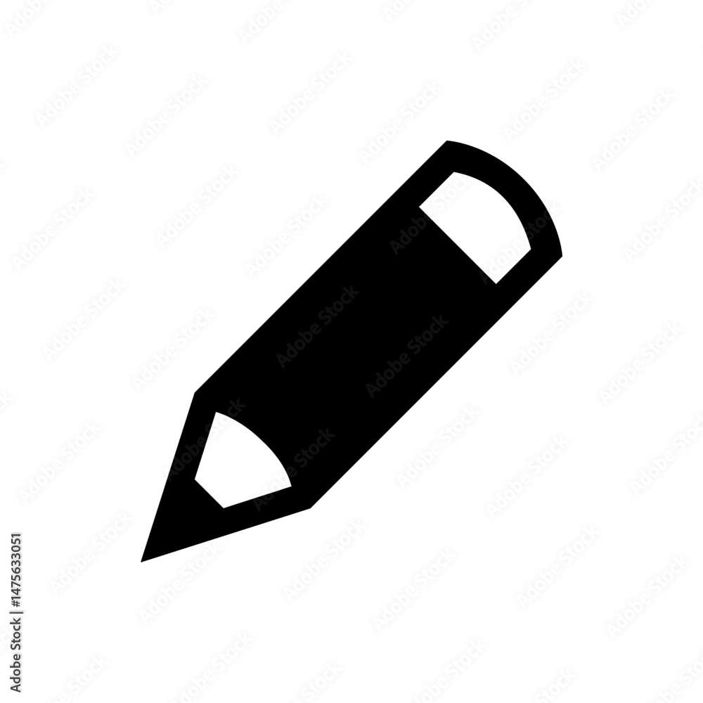 Poster a simple black and white graphic of a pencil with a clear eraser and a sharp point on a white backgr