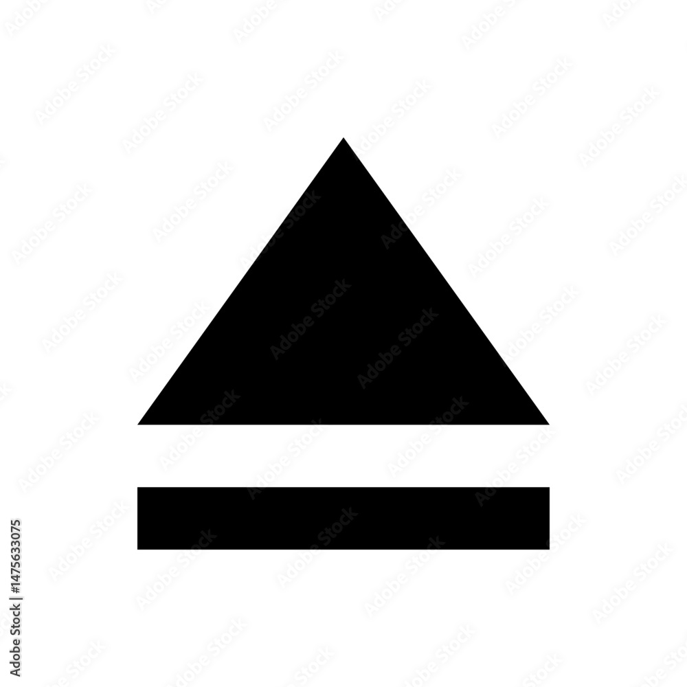 Poster black triangle pointing upwards above a black horizontal line, with another horizontal line below it