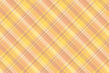 Glamor plaid fabric pattern, femininity check tartan background. Full vector seamless textile texture in orange and amber colors.