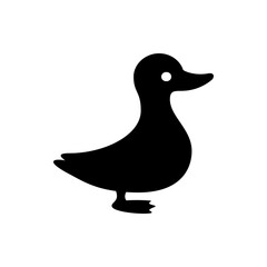 Silhouette of a duck with a round white eye and a flat beak standing on its webbed feet design vector