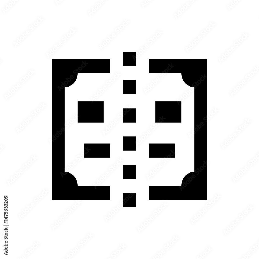 Poster abstract black and white design featuring squares rectangles and rounded corners forming a symmetric