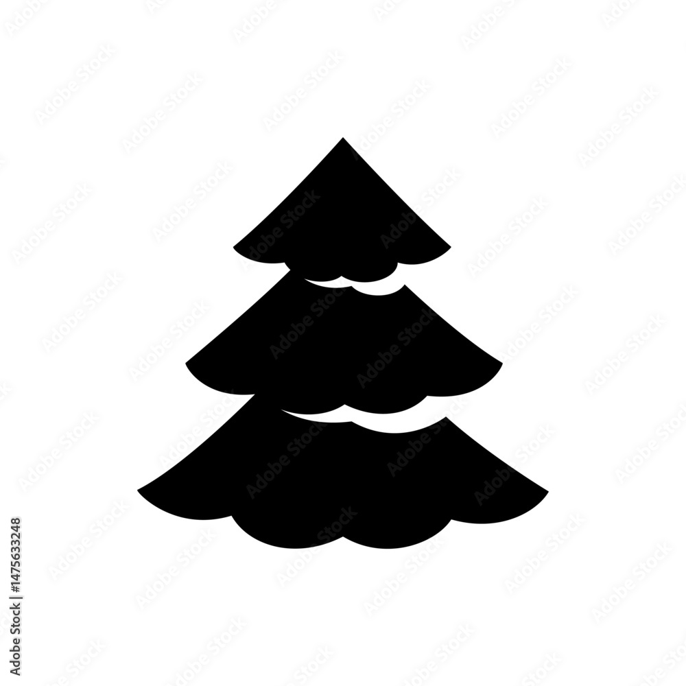 Aufkleber a stylized black christmas tree with three layers and wavy edges isolated on a white background desi