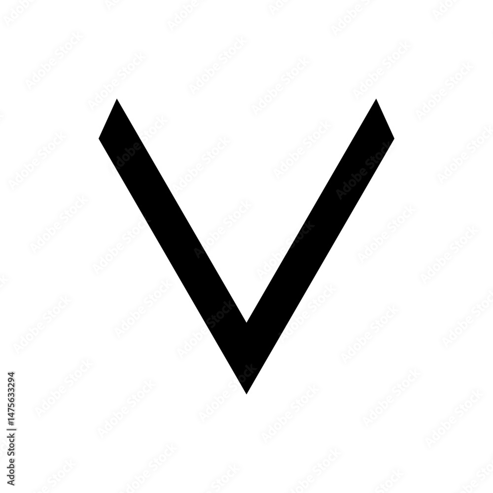 Poster depiction of a downward pointing arrow formed by two thick black lines meeting at a sharp angle on w