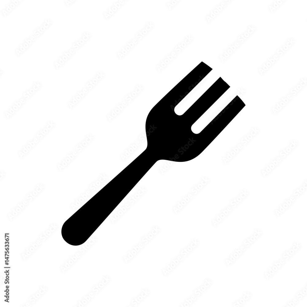 Poster a simple black and white illustration of a fork with three tines on a plain white background image h