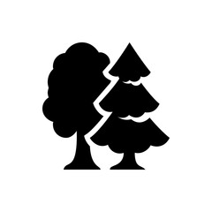 Illustration of two trees with different shapes one round and one triangular in black and white colors