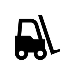 Illustration of a black forklift with a simplistic design on a white background with two visible wheels