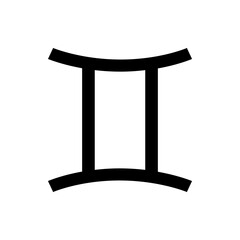 Illustration of the gemini zodiac sign in black with a white background and simple curved lines design