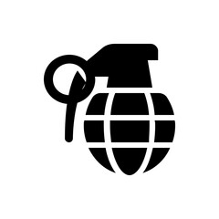 Illustration of a black hand grenade with a pin and segmented body on a white background design element