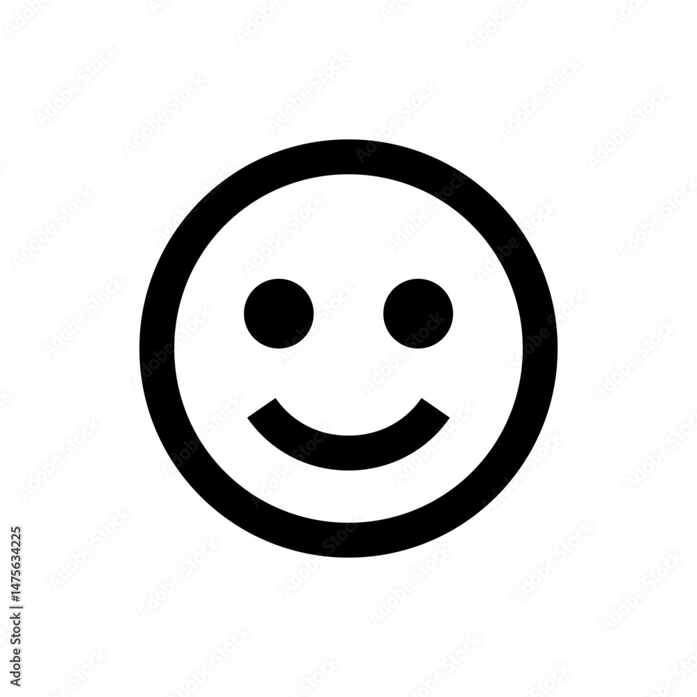 Poster a simple black and white smiley face with two dots for eyes and a curved line for a mouth in a circl