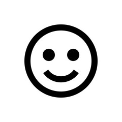 A simple black and white smiley face with two dots for eyes and a curved line for a mouth in a circle shape