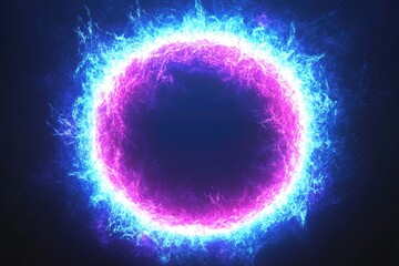 Obraz premium Glowing neon ring, blue and pink flames