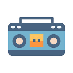 Retro blue boombox isolated on black background illustration