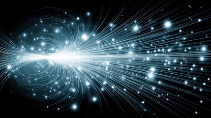 Abstract light trails creating dynamic patterns in motion with glowing particles against a dark background, evoking a sense of energy and movement