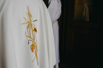 Priest Vestments During Holy Mass and Confession in Catholic Church