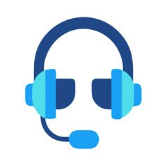 Blue headphones on black background for customer support