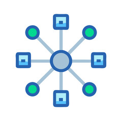 Network hub with connected devices icon, digital connection