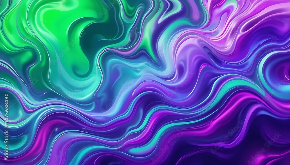 Poster swirling chromatic patterns create an abstract fluid art full of movement and vibrancy, full frame.